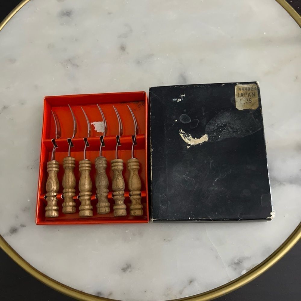 Vintage Appetizer Set Forks Fondue MCM 70’s Japan 4” Original Box